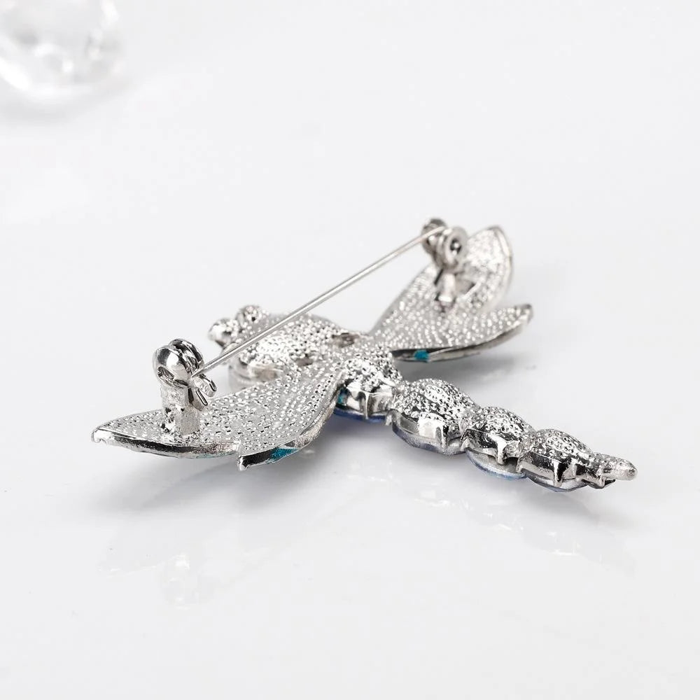 Elegant Blue Enamel Dragonfly Brooch With Crystal Rhinestones, Fashion Insect Lapel Pin Suit Accessory Gift