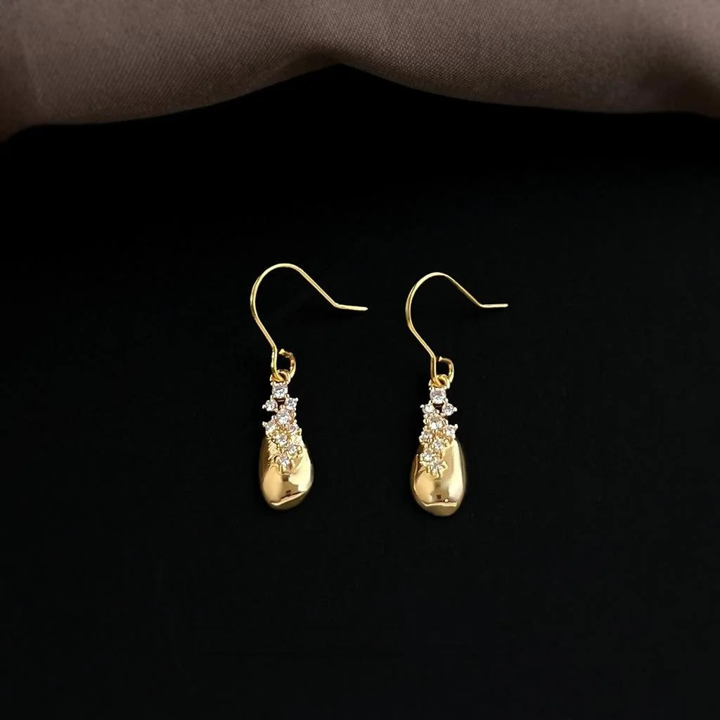Light Luxury Copper Zircon Micro Pave Geometric Waterdrop Tassel Drop Earrings