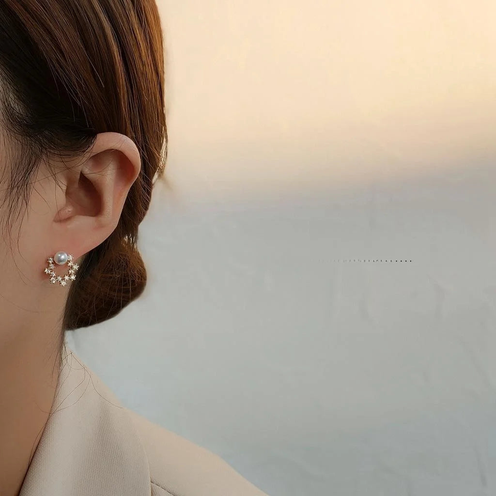 14K Gold Plated Copper Flower Stud Earrings For Women Micro Pave Zircon Hollow Minimalist Jewelry