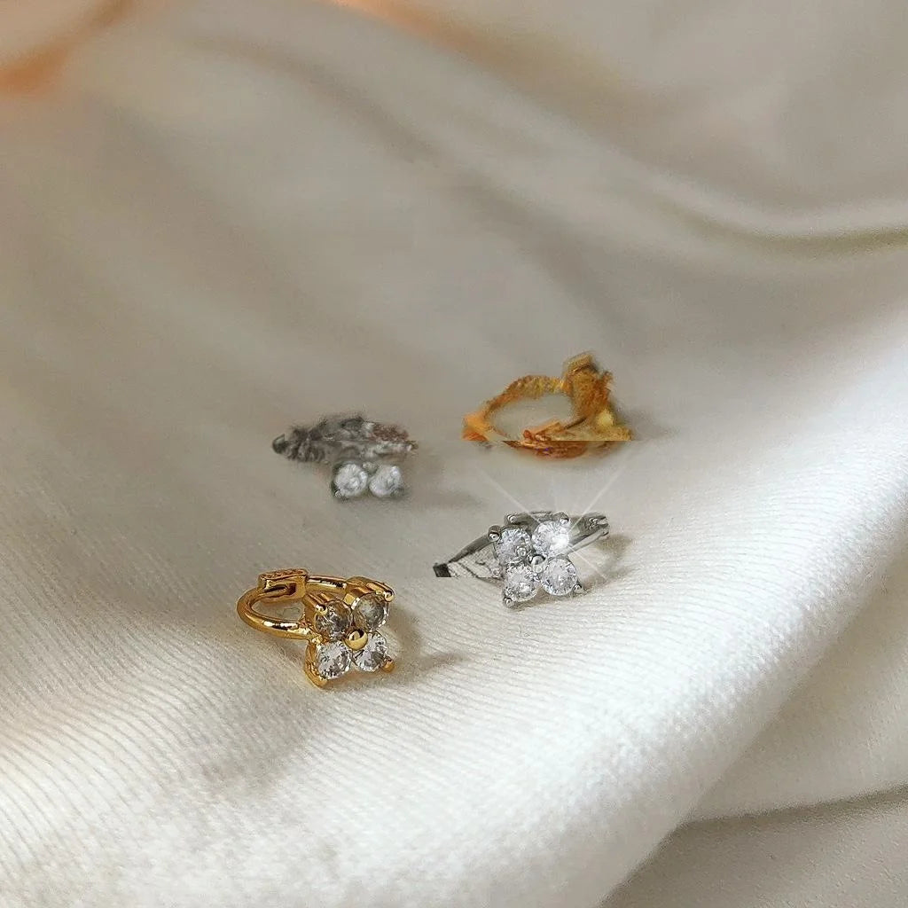 Copper Micro Pave Zircon Dewdrop Flower Leaf Drop Earrings Korean Style Jewelry