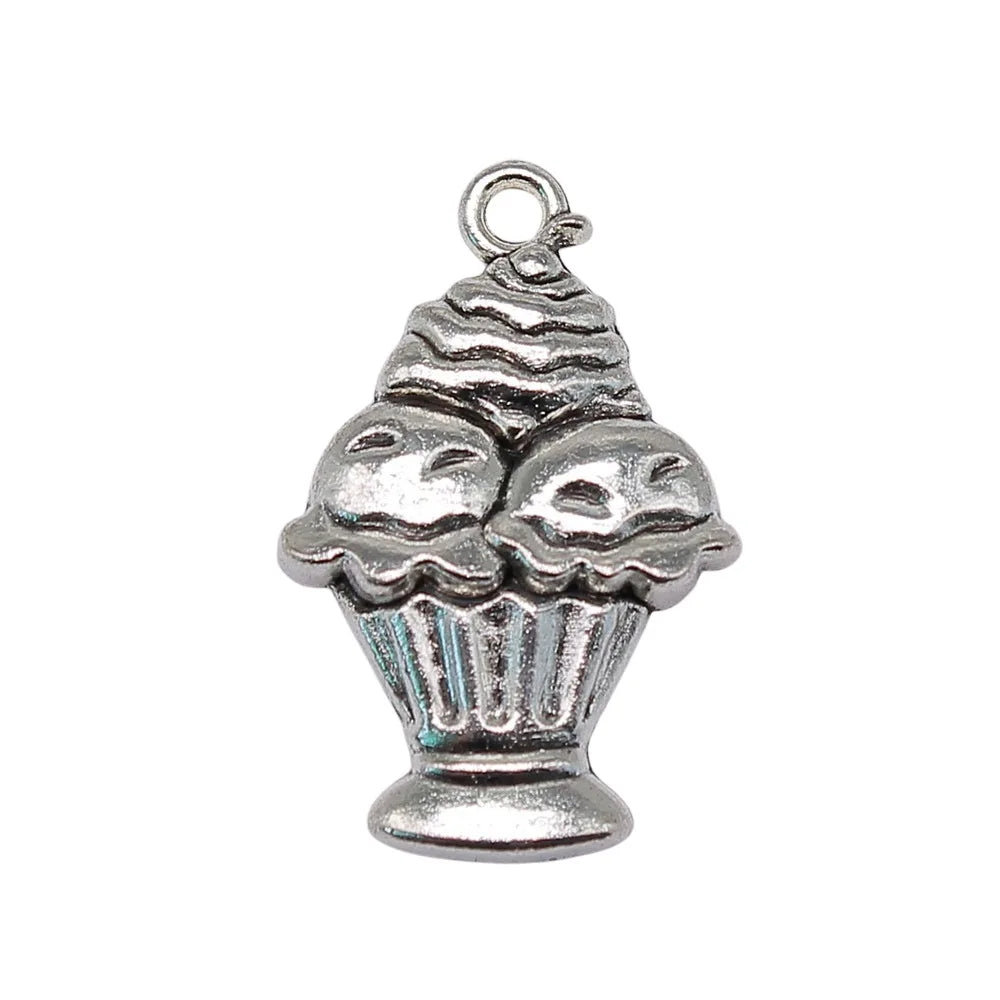 27x18mm 2g Zinc Alloy Cupcake Ice Cream Charm Pendant for DIY Dessert Theme Jewelry Making