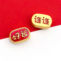 Matte Gold Enamel Zinc Alloy Peace Xi Money Good Luck large hole spacer beads for bracelets