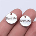 15x15mm 1.35g Zinc Alloy Round Namaste Word Tag Letter Charm Pendant for DIY Yoga Theme Jewelry Making