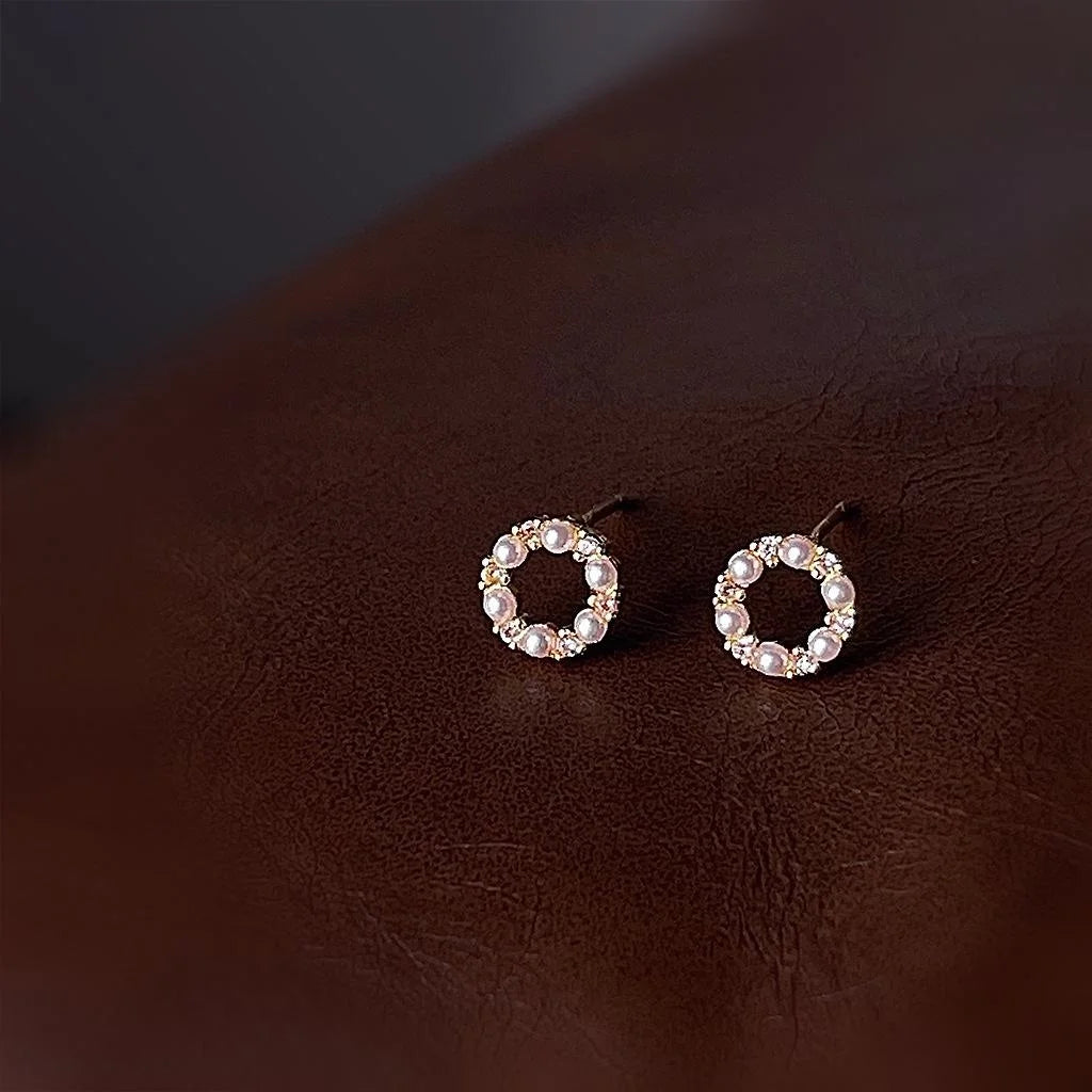 Mini Round Micro Pave Zircon 14K Plated Copper Stud Earrings For Minimalist Daily Wear
