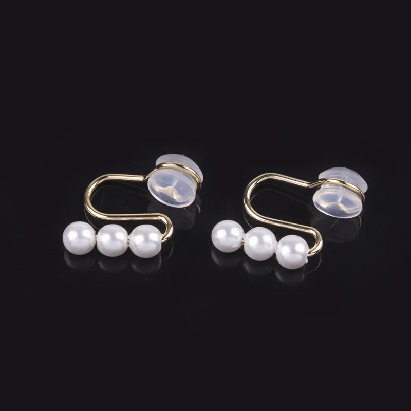 Elegant Triple Pearl Spiral Alloy Ear Cuff Stud & Clip On No Piercing Korean Minimalist Earrings
