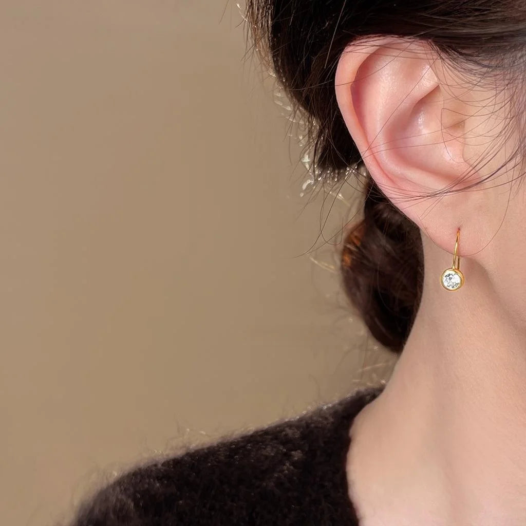 14K Gold Plated Copper Zircon Round Geometric Drop Earrings Simple Minimalist Jewelry For Women