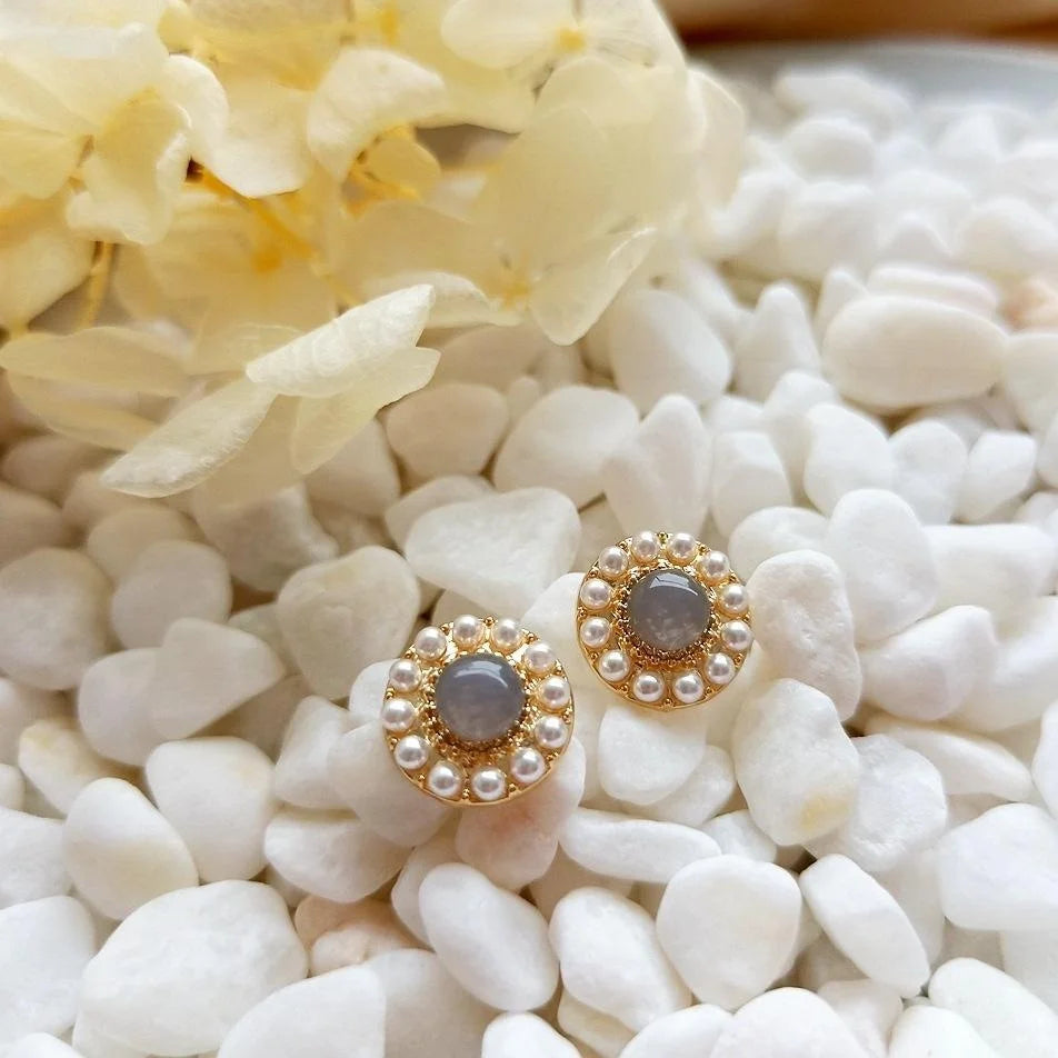 14K Gold Plated Alloy Pearl Heart Stud Earrings French Simple Romantic Style for Women