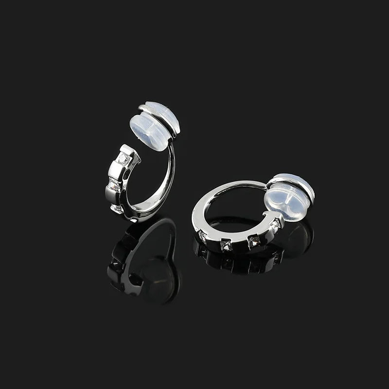 Vintage Gold Alloy Zircon Hoop Huggie Stud & Clip On No Piercing Silicone Ear Clip Earrings