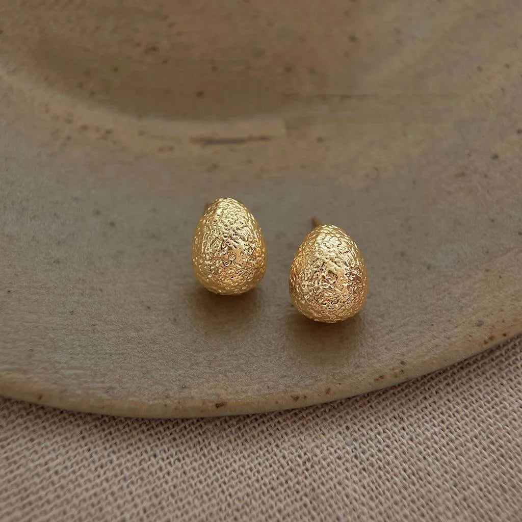 14K Gold Plated Copper Teardrop Drop Earrings, Matte Minimalist Jewelry