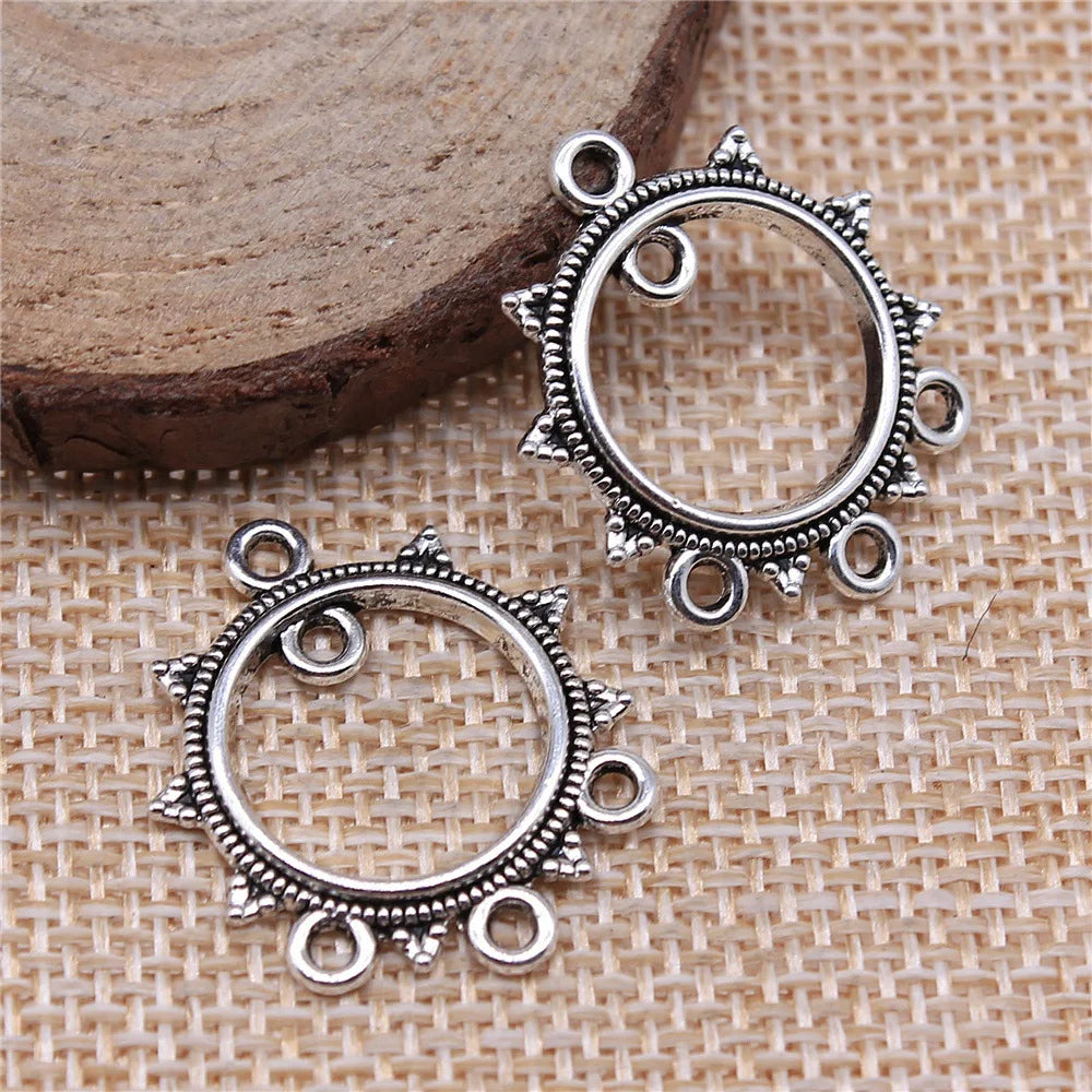22x26mm 1.4g Antique Silver Zinc Alloy Hollow Pendant Earring Connector Charms for DIY Earrings
