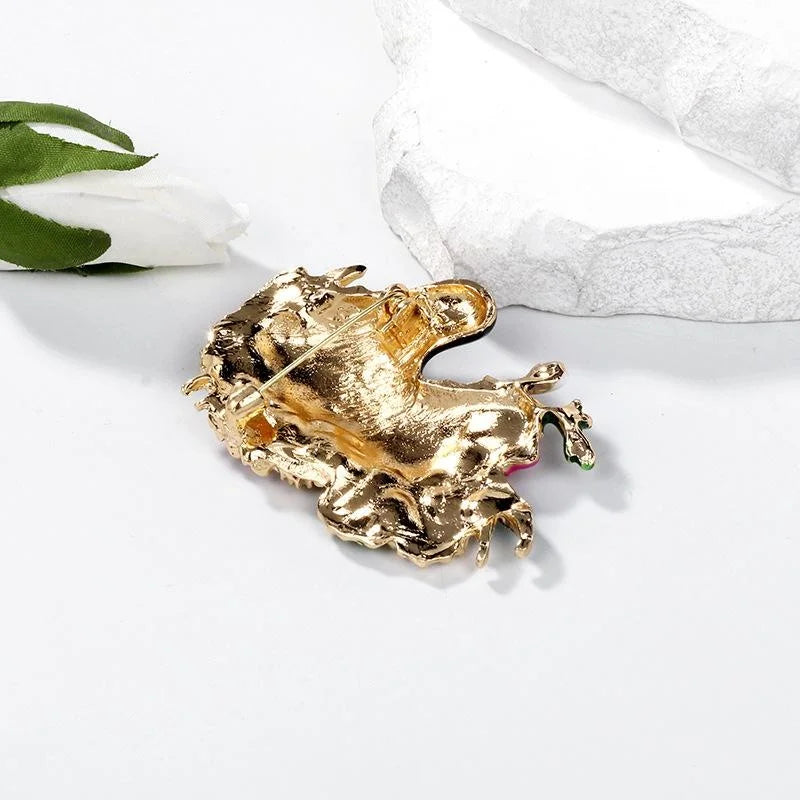 Elegant Enamel Zebra Head Brooch With Rhinestone Floral Wreath, Animal Lapel Pin Suit Accessory Gift