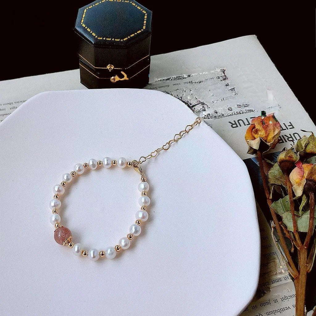 Handmade Natural Freshwater Pearl Geometric Bracelet For Women Fashion Light Luxury Jewelry