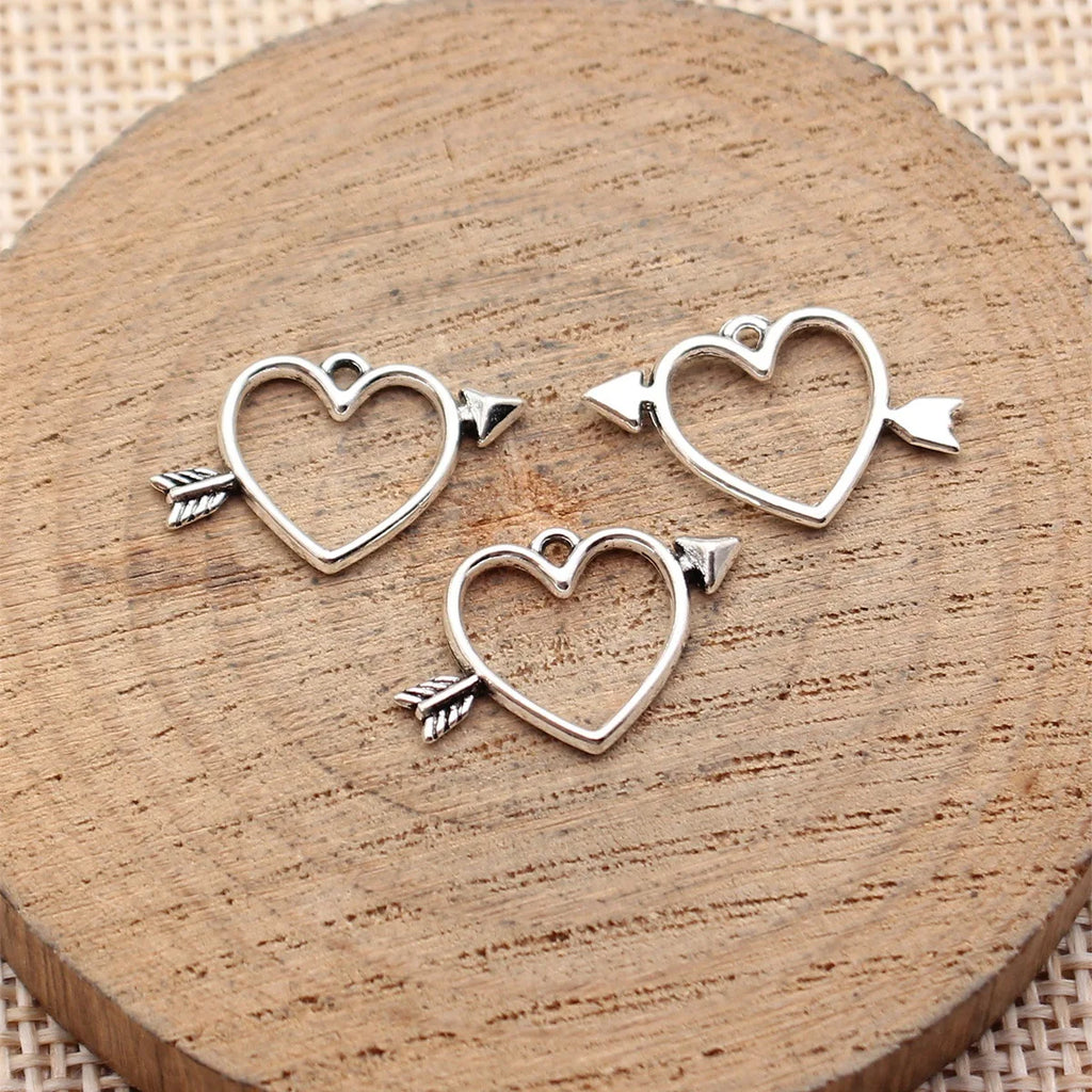 18x12mm 0.39g Antique Silver Zinc Alloy Bow and Arrow Heart Charm Pendant for DIY Jewelry Making