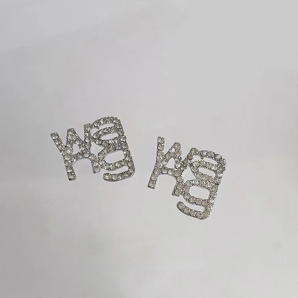 Rhinestone Letter Stud Earrings Silver Plated Post Sweet Cool Minimalist Fashion Jewelry