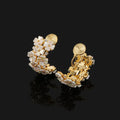 Elegant Pearl Flower C Hoop Stud & Clip On No Piercing Rhinestone Spiral Gold Alloy Earrings