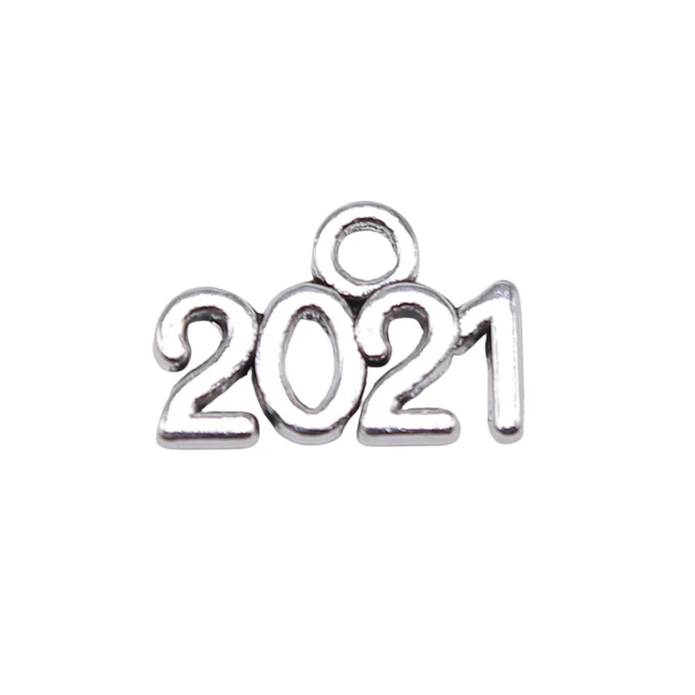 9x14mm 0.5g Multicolor Zinc Alloy 2021 Number Letter charm pendant for graduation jewelry making