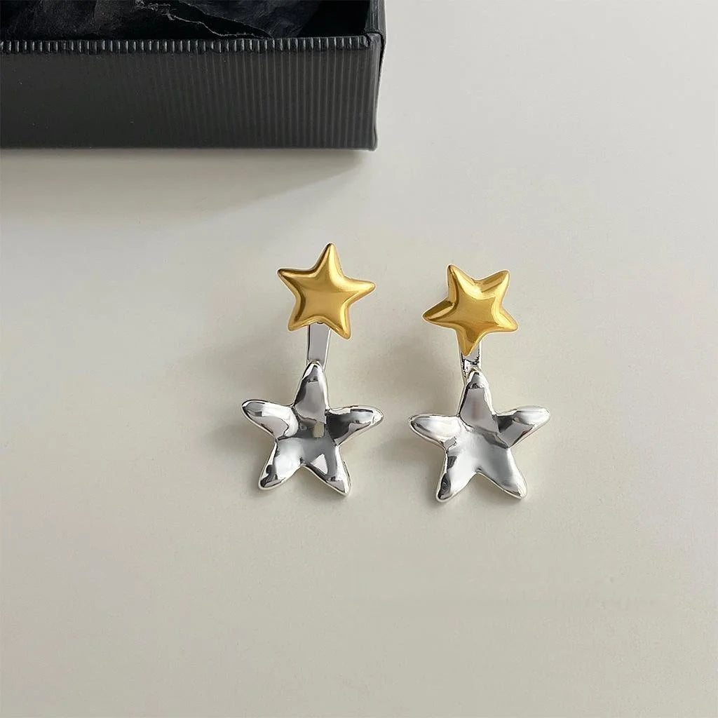 Two Way 14K Plated Copper Star Liquid Geometric Designer Drop Earrings