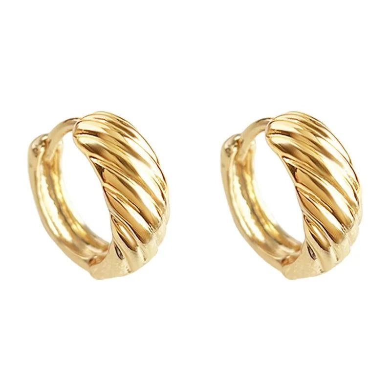 14K Gold Plated Copper Round Twisted Hoop Drop Earrings Minimalist Geometric Office Jewelry