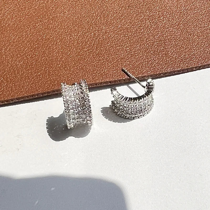 Elegant Zircon Pave Wide Hoop Huggie Stud & Clip On No Piercing Small Circle Ear Cuff Earrings