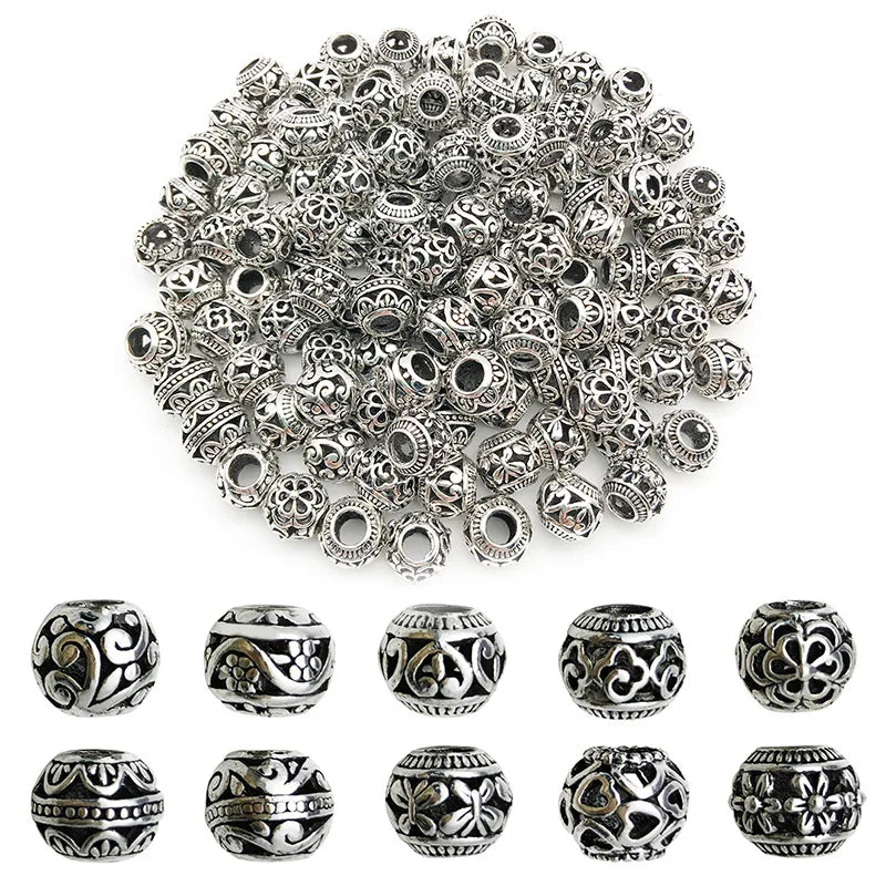 Vintage Zinc Alloy Hollow Round Large Hole Spacer Beads 9mm for DIY Bracelet Necklace
