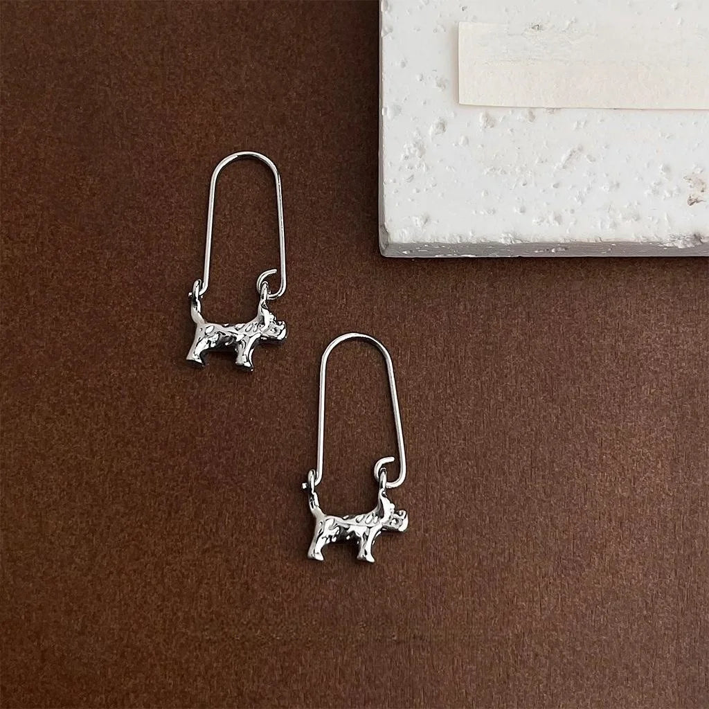 Cute 3D Puppy Copper Drop Earrings Fresh Sweet Playful Niche Designer Animal Jewelry