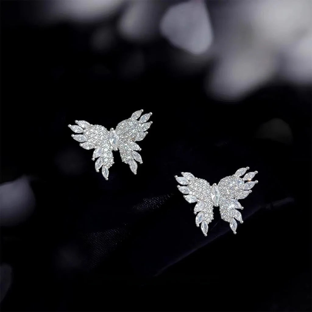 Copper Zircon Butterfly Drop Earrings With Silver Plated Pins, Luxury Summer Jewelry