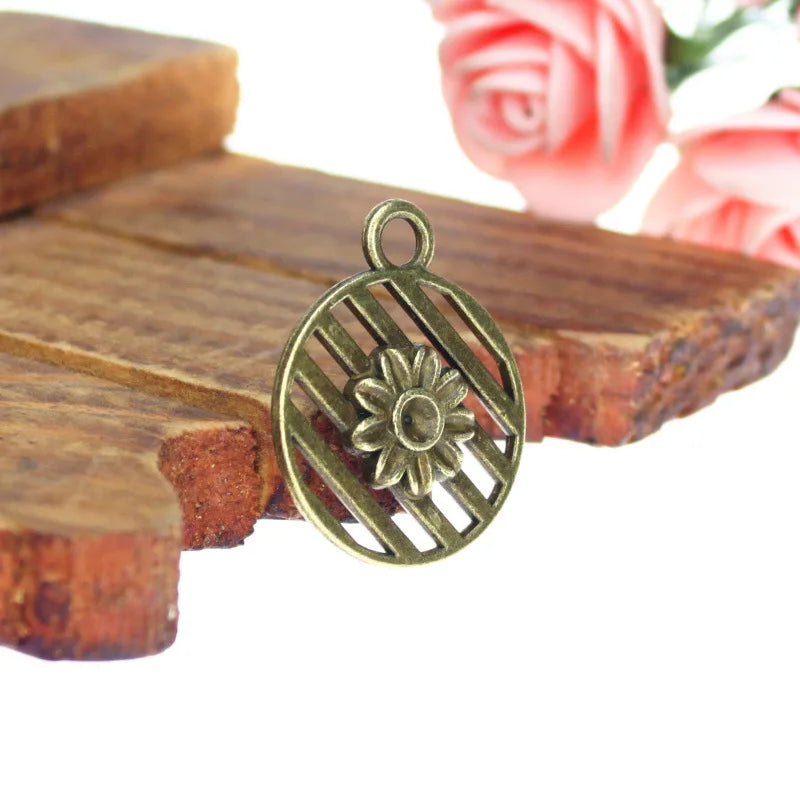 21MM Antique Silver Zinc Alloy Striped Flower Charm Pendant for DIY Necklace Bracelet Jewelry Making