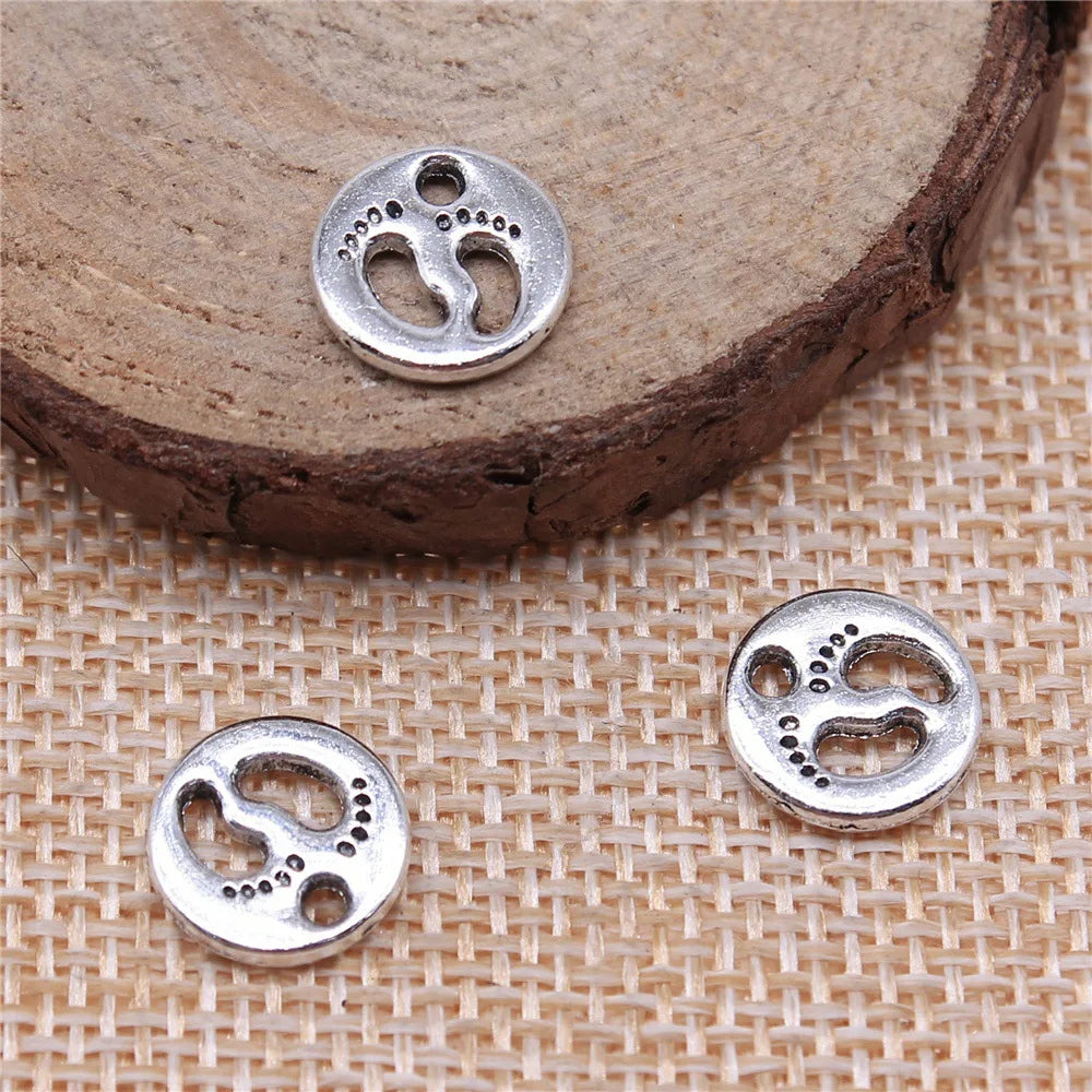 11x11mm 0.8g Multicolor Zinc Alloy Footprint Charm Pendant for DIY Baby Theme Jewelry Making