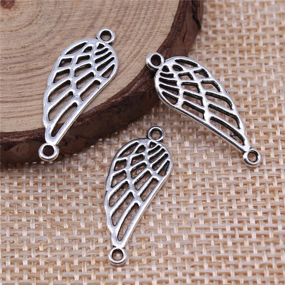 25x10mm 0.6g Antique Silver Zinc Alloy Hollow Wing Connector Charm for Bracelet Earring Making