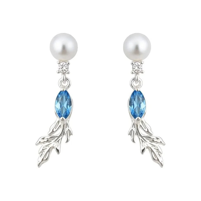 Copper Zircon Pearl Goldfish Drop Earrings Minimalist Elegant Jewelry