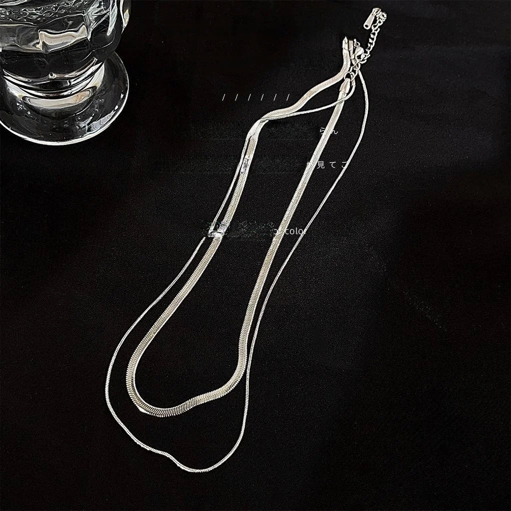 Titanium Steel Double Layer Snake Bone Chain Necklace Geometric Trendy Choker Sweater Chain