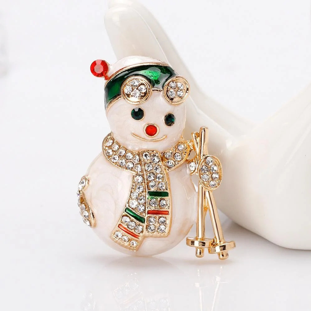 Cute Christmas Tree Santa Snowman Enamel Rhinestone Alloy Brooch Lapel Pin Corsage Holiday Gift