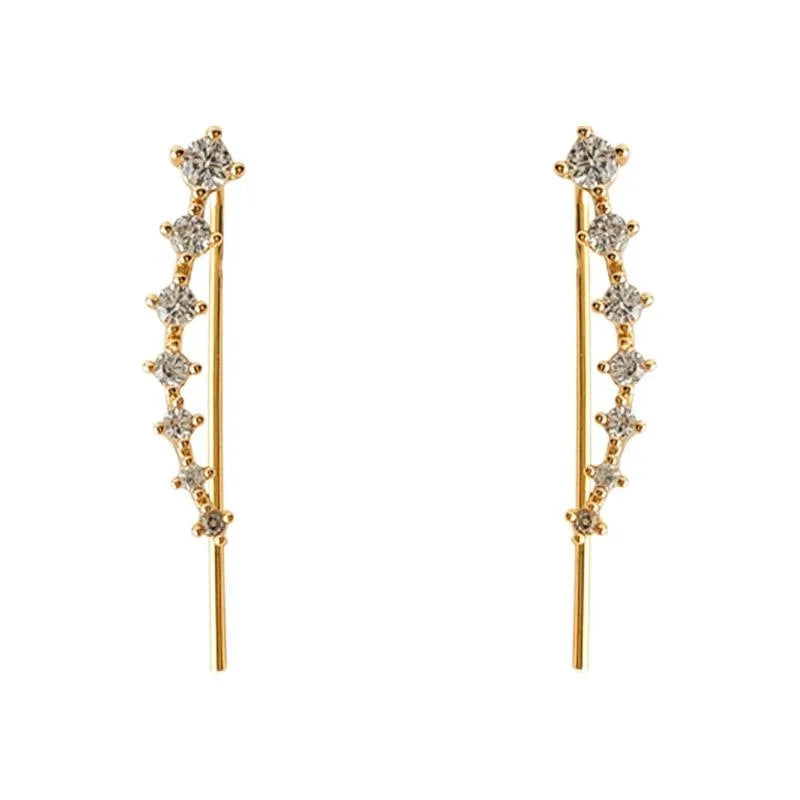 14K Gold Plated Copper Wave Line Zircon Drop Earrings Minimalist Geometric Elegant Jewelry