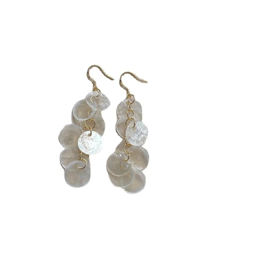 Silver Plated Shell Crystal Tassel Drop Earrings For Women Vacation Style Jewelry