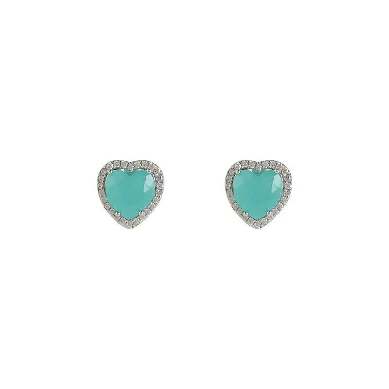 Lake Blue Zircon Heart Stud Earrings Copper French Romantic Minimalist Jewelry