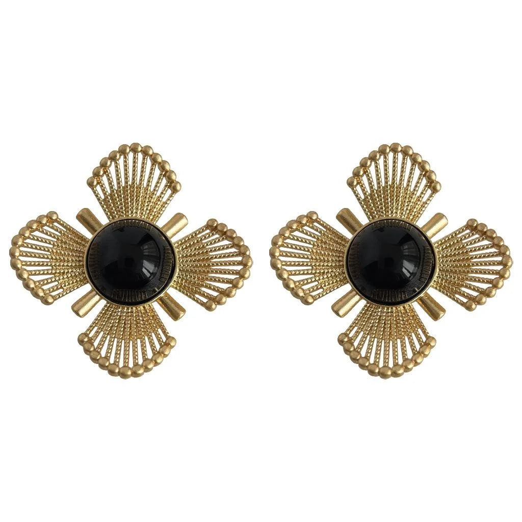 French Vintage Matte Copper Hollow Flower Drop Earrings for Women