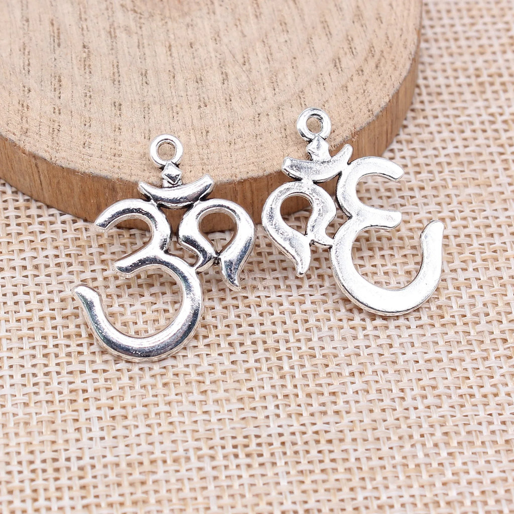 27x23mm 2.2g Antique Silver Zinc Alloy Yoga OM Symbol Charm Pendant for DIY Necklace Jewelry Making