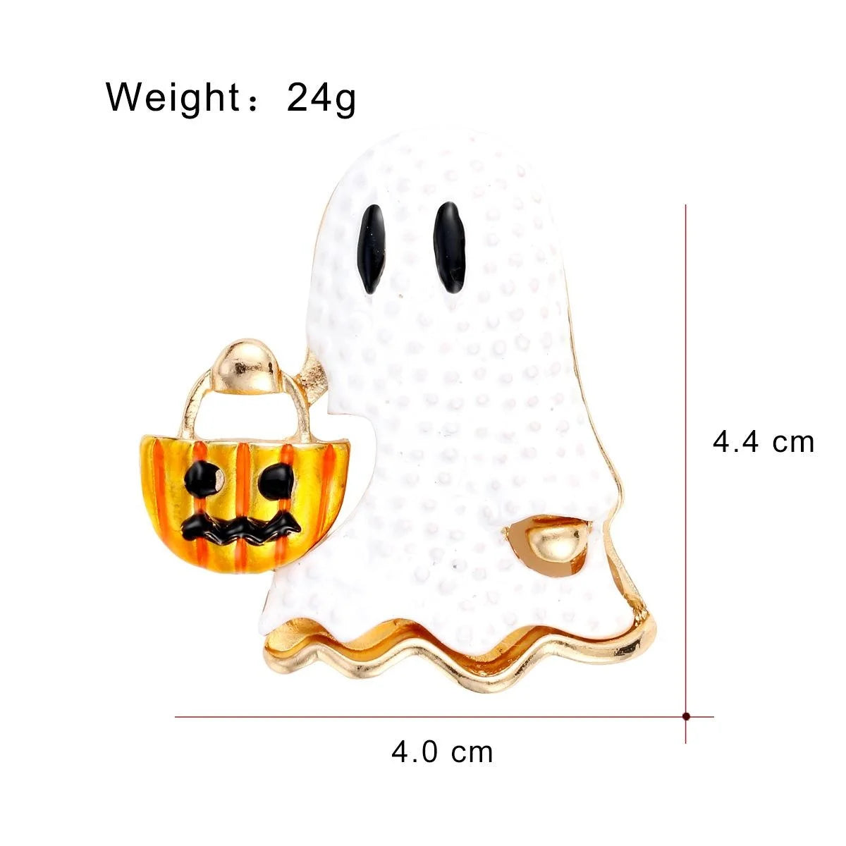 Cute Halloween White Ghost Holding Pumpkin Enamel Alloy Brooch, Festive Lapel Pin Corsage Gift