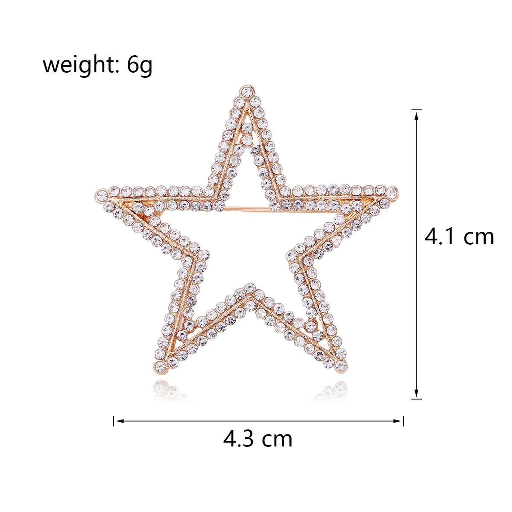 Elegant Hollow Five Point Star Rhinestone Brooch, Silver Alloy Lapel Pin Corsage Suit Accessory Gift