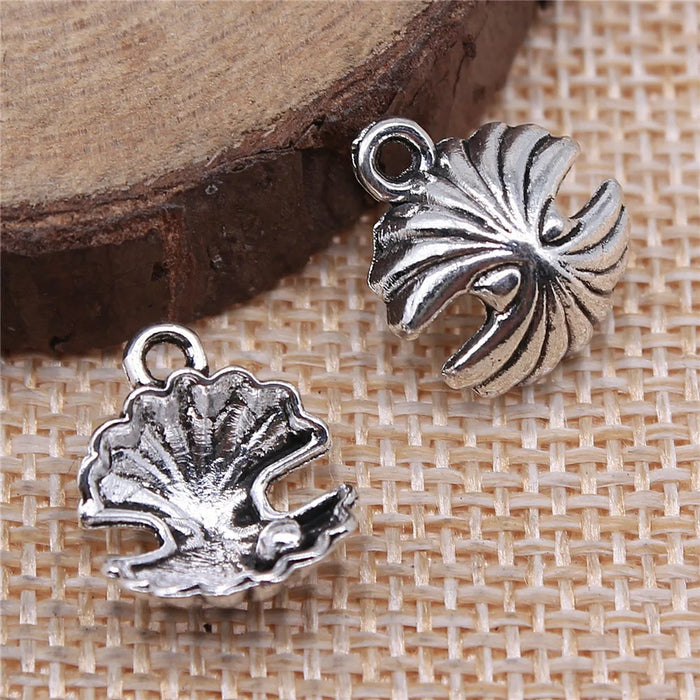 15x12x6mm 1g Antique Silver Zinc Alloy Pearl Shell Charm Pendant for DIY Ocean Theme Jewelry Making