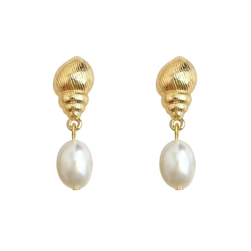 Freshwater Pearl 14K Plated Conch Drop Earrings Ocean Style Designer Jewelry