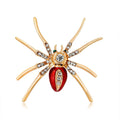 Luxury Gold Alloy Spider Brooch With Red Enamel And Rhinestones, Elegant Women's Lapel Pin Suit Accessory