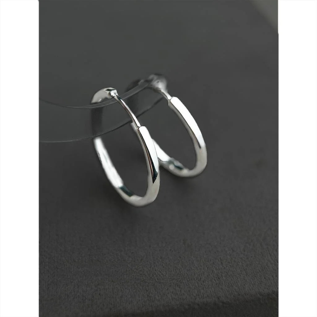 Minimalist Silver Tone Copper Round Hoop Drop Earrings For Chic Office Wear