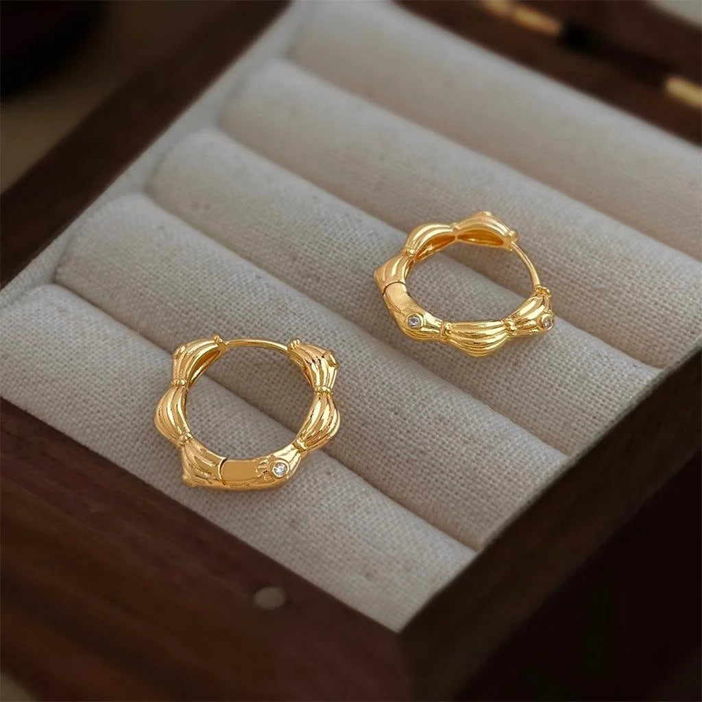 14K Gold Plated Copper Micro Pave Zircon Geometric Round Drop Earrings Minimalist Fashion