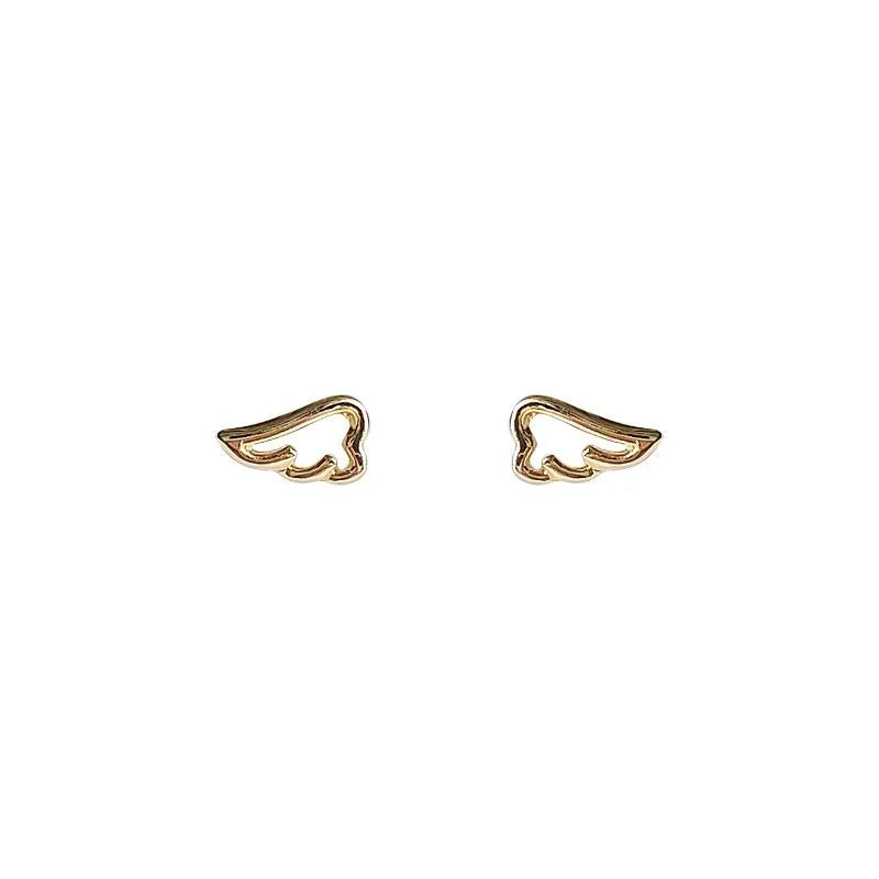 Simple Copper Mini Angel Wing Stud Earrings Silver Plated Pin Cute Commuter Jewelry