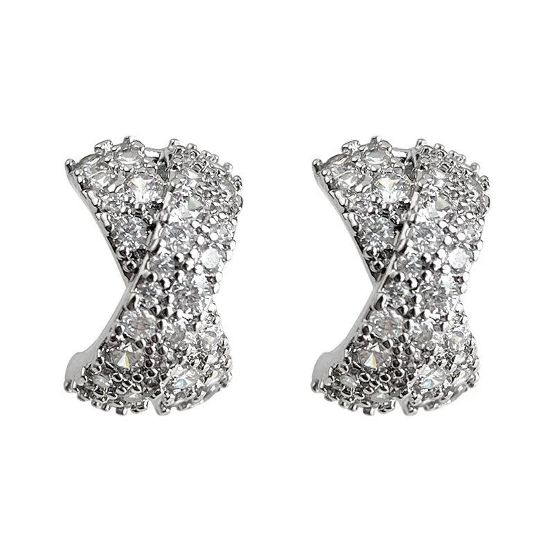 Light Luxury Geometric Zircon Copper Stud Earrings Line Design