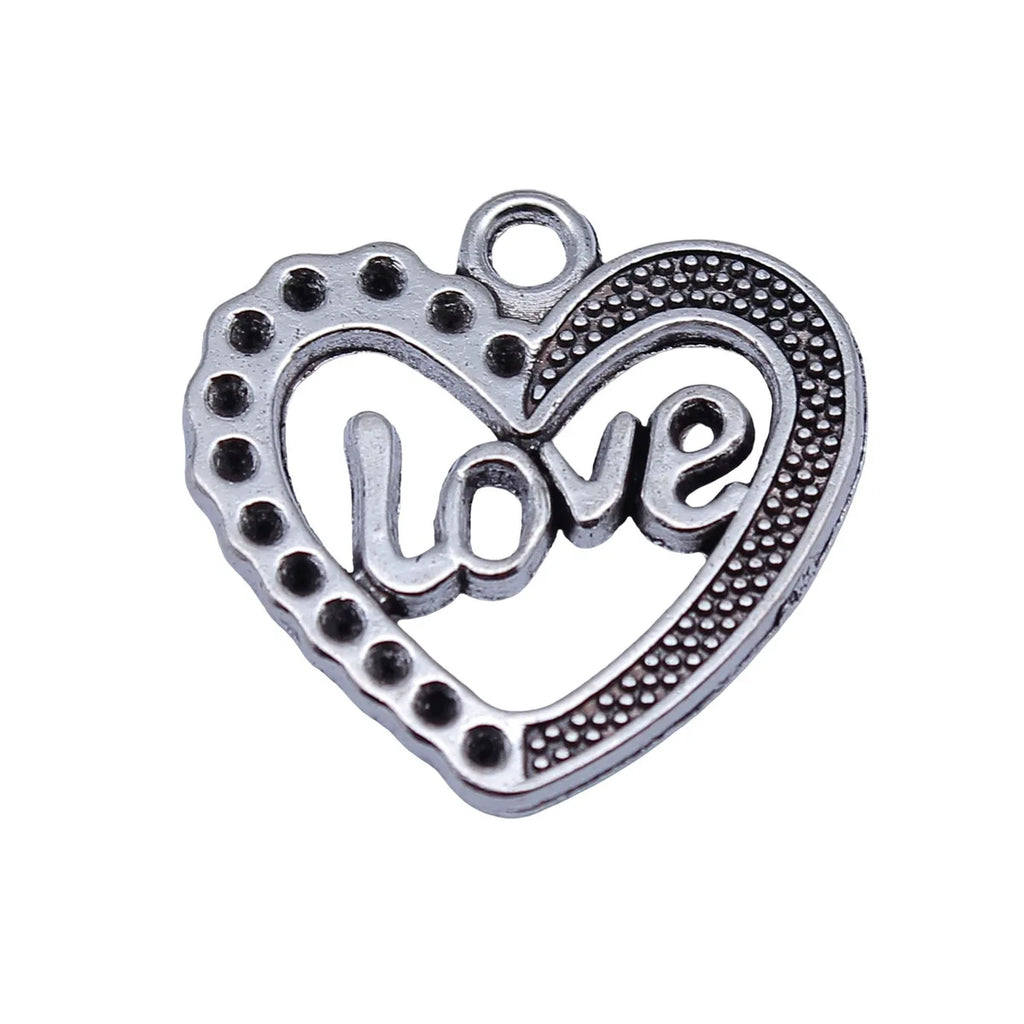 25x25mm 2.1g Antique Silver Zinc Alloy LOVE Heart Charm Pendant for DIY Necklace Bracelet Making