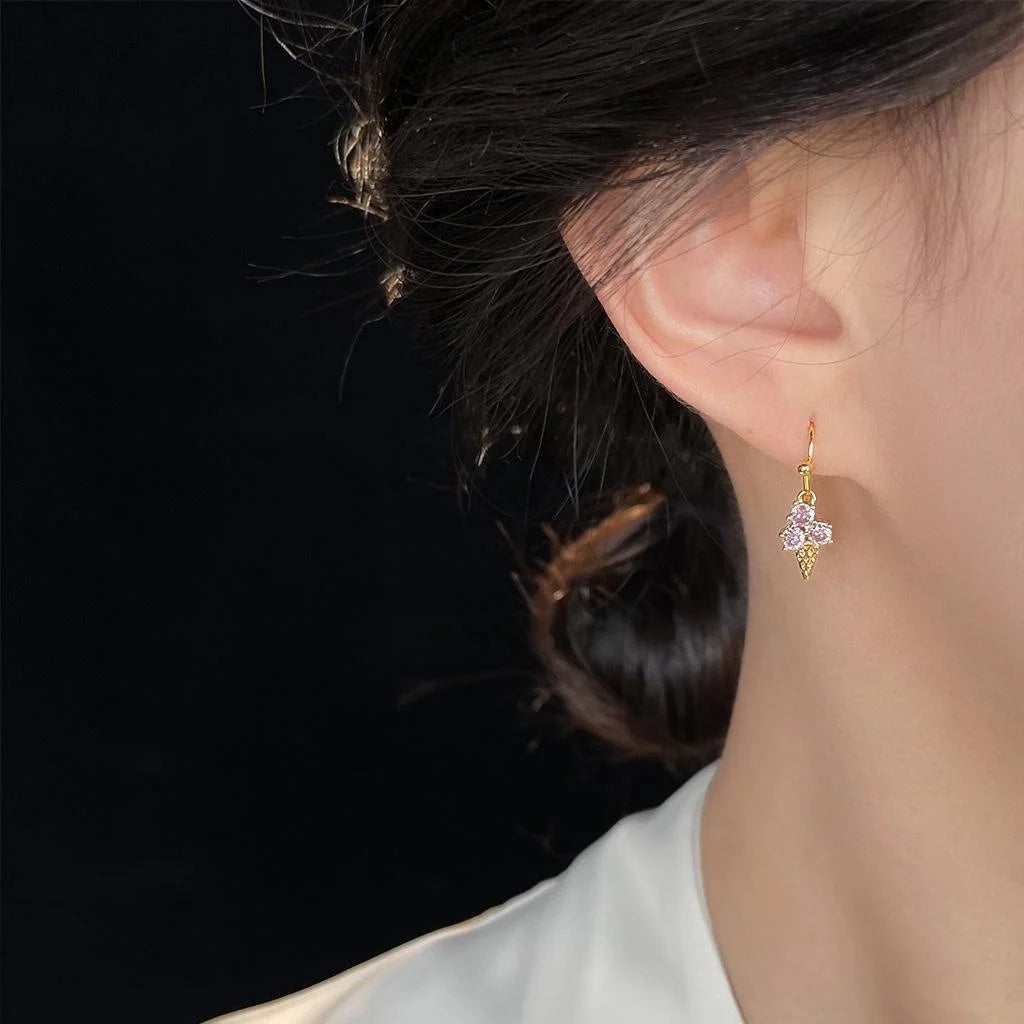 Chic Copper Micro Pave Zircon Ice Cream Cone Drop Earrings For Women