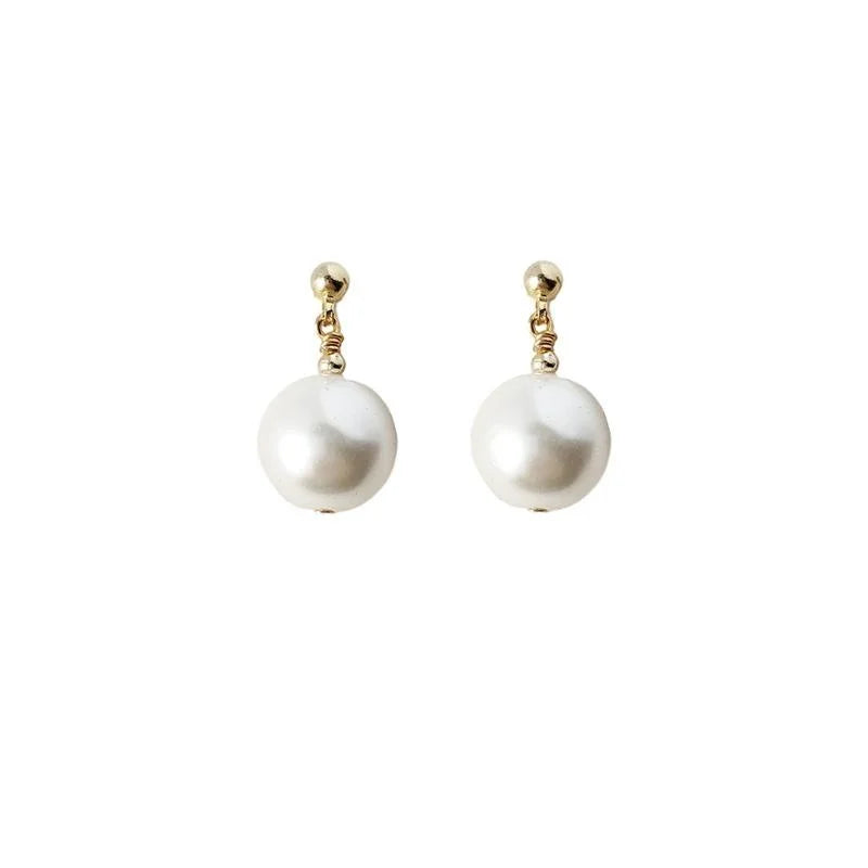 Handmade 14K Plated Glass Pearl Stud Earrings Geometric Round Influencer Style