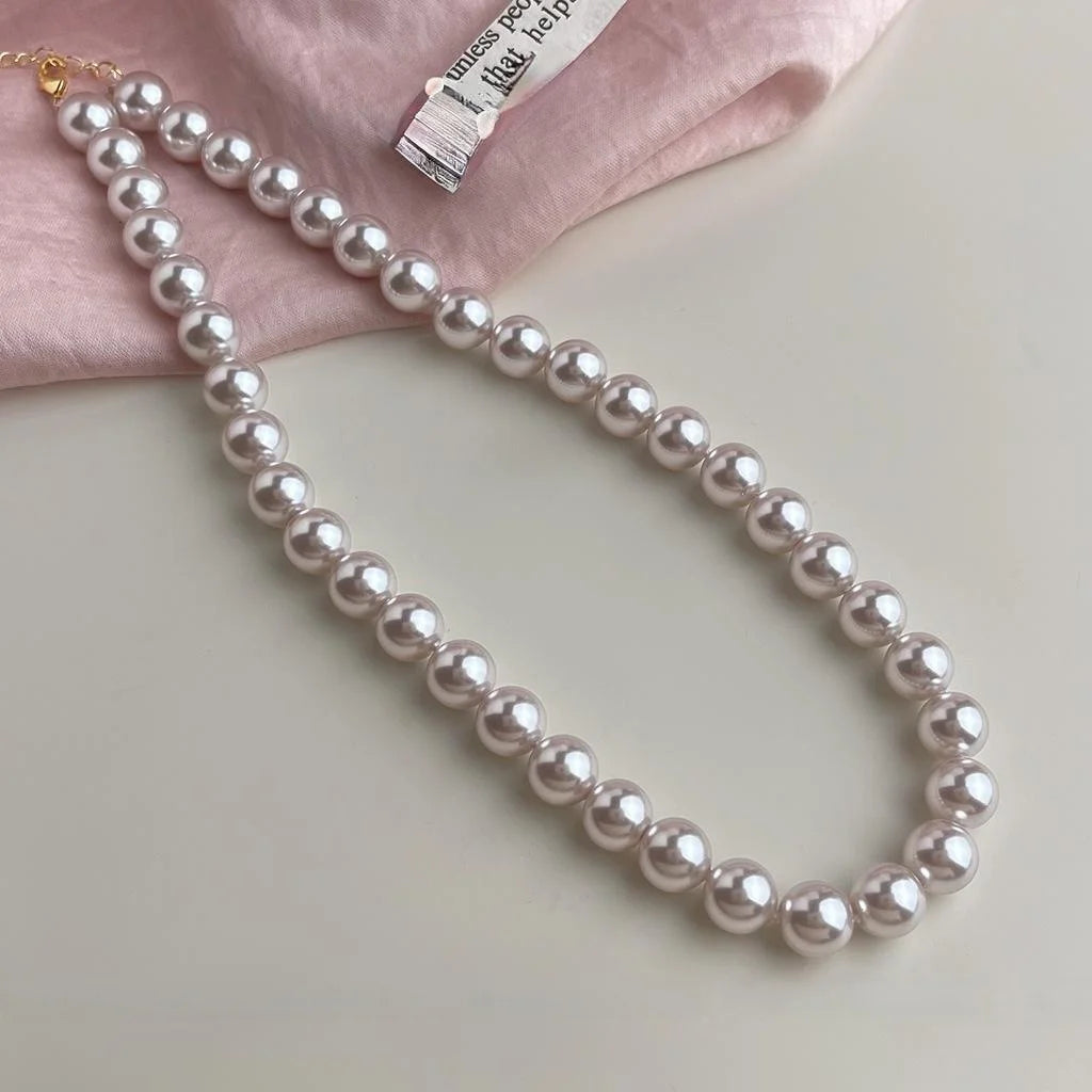 Rose Gold Plated Glass Pearl Geometric Round Necklace For Women Vacation Style